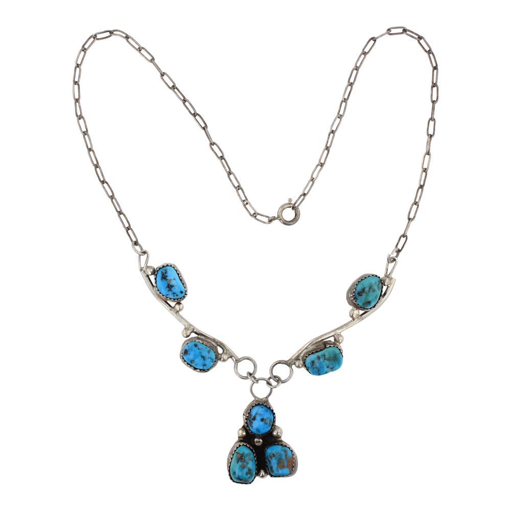 Vintage Kingman Turquoise Necklace: Sterling Silver | Genuine Kingman Turquoise | Vintage Kingman Turquoise Necklace | Navajo Native American Southwest Indian Jewelry | Weight: 16 Grams, | Dimensions: Necklace: 16" length, 1" x 1.25" ce