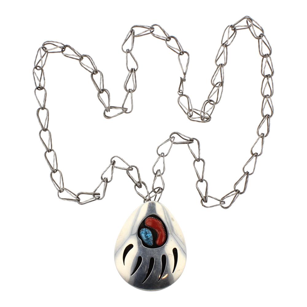 Pawn Turquoise & Coral Bear Paw Necklace (1 of 3)