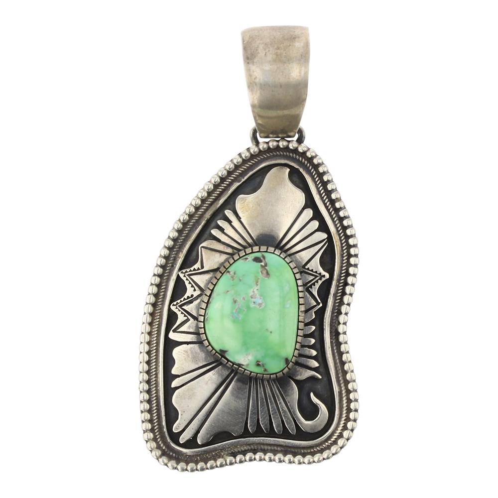 Marita Benally Carico Lake Turquoise Pendant: Sterling Silver | Genuine Carico Lake Turquoise | Marita Benally Carico Lake Turquoise Pendant | Navajo Native American Southwest Indian Jewelry | Weight: 51 Grams, | Dimensions: Pendant: 1.75" x 3.25