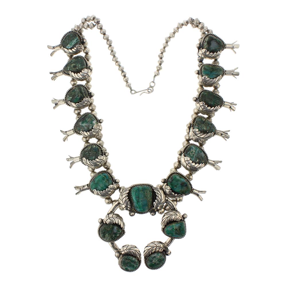 Old Pawn Nevada Turquoise Leaf Work Squash Blossom (1 of 3)
