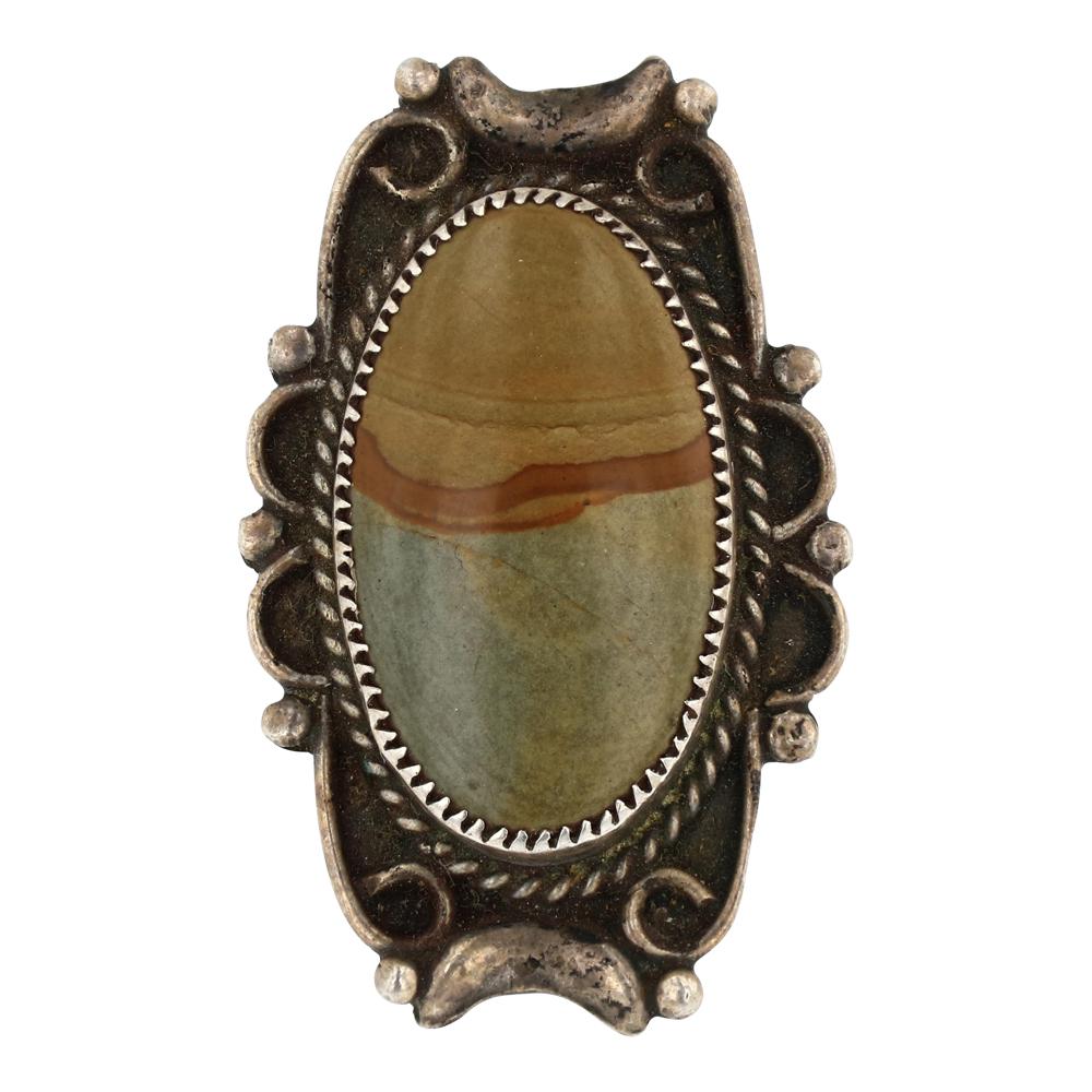 Old Pawn Picture Jasper Ring: Sterling Silver | | Old Pawn Picture Jasper Ring | Navajo Native American Southwest Indian Jewelry | Weight: 9 Grams, | Dimensions: Ring: 6.25 size, 1.5" face width |