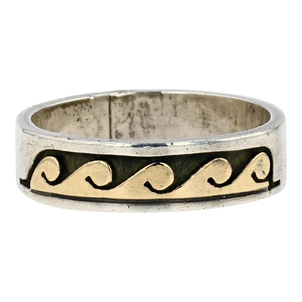 Plain Silver & 14K Gold Ring: Sterling Silver | | Plain Silver & 14K Gold Ring | Navajo Native American Southwest Indian Jewelry | Weight: 5 Grams, | Dimensions: Ring: 10.75 size, .25" face width | Signed: Bear