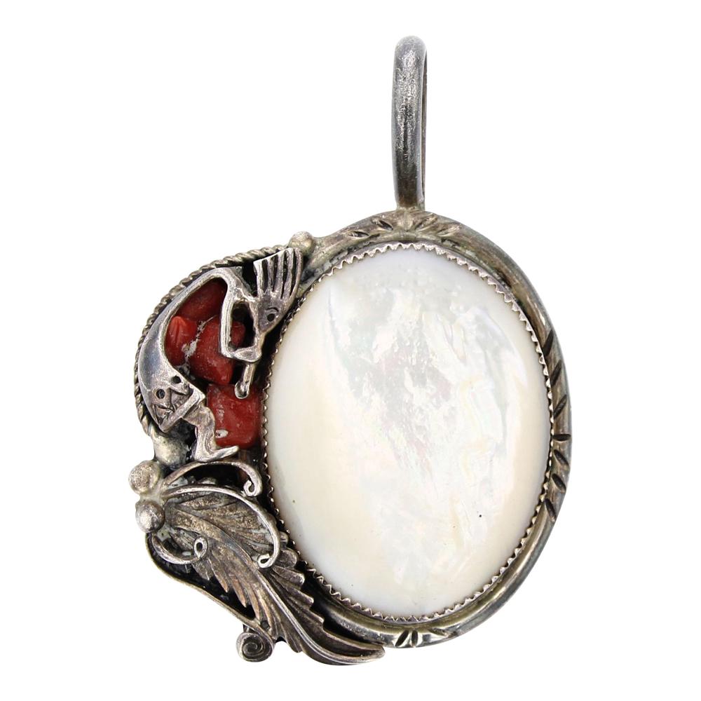 Pawn Mother of Pearl & Coral Pendant (1 of 2)