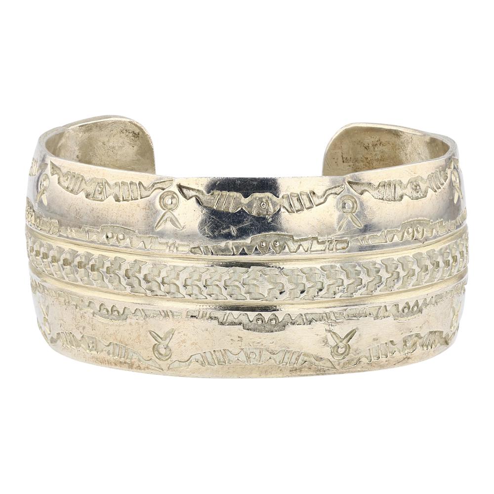 Vintage Plain Silver Stamp Work Cuff bracelet (1 of 3)