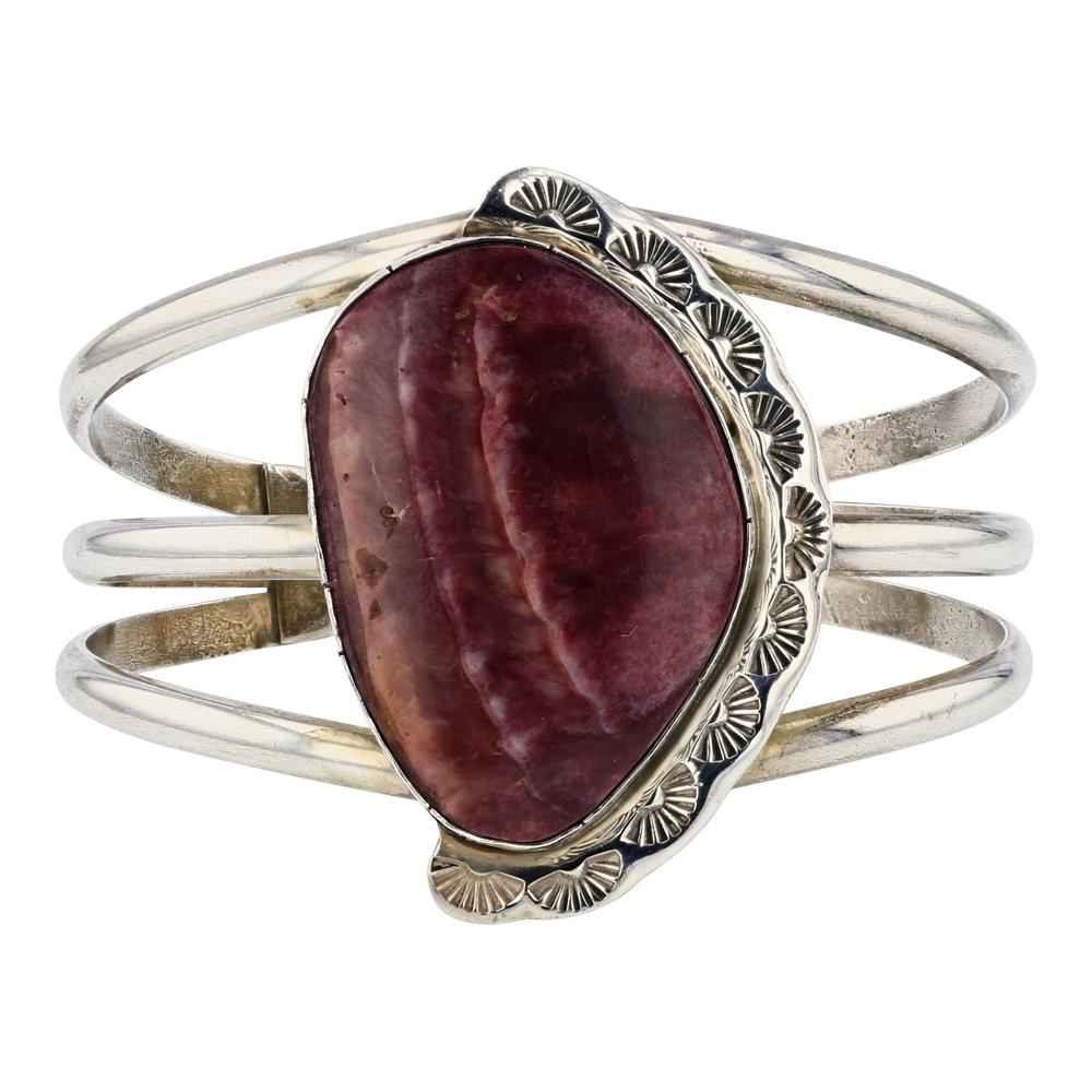 Purple Spiny Oyster Bracelet: Sterling Silver | Genuine Purple Spiny Oyster | Purple Spiny Oyster Bracelet | Navajo Native American Southwest Indian Jewelry | Weight: 47 Grams, | Dimensions: Bracelet: 5.75" inner, .75" gap, 6.5" t