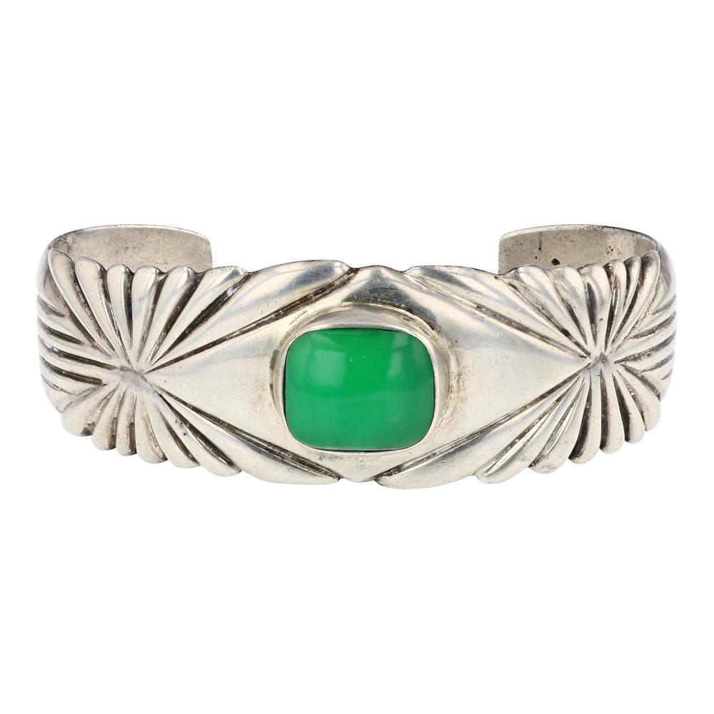 Navajo Sandcast Variscite Cuff Bracelet (1 of 4)