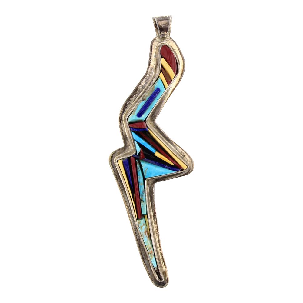 Vintage Turquoise Coral, Lapis & Shell Cobblestone Inlay Pendant (1 of 2)