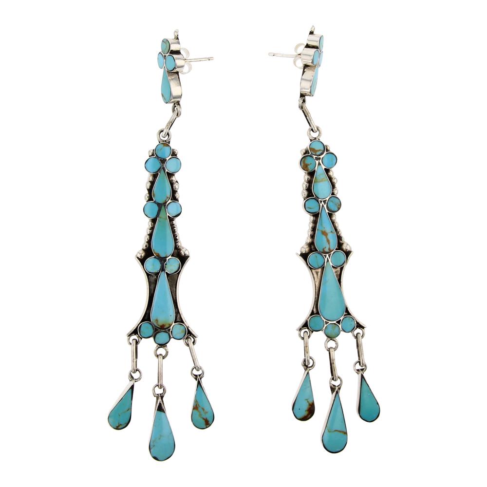 Zuni Turquoise Channel Inlay Chandelier Earrings (1 of 2)