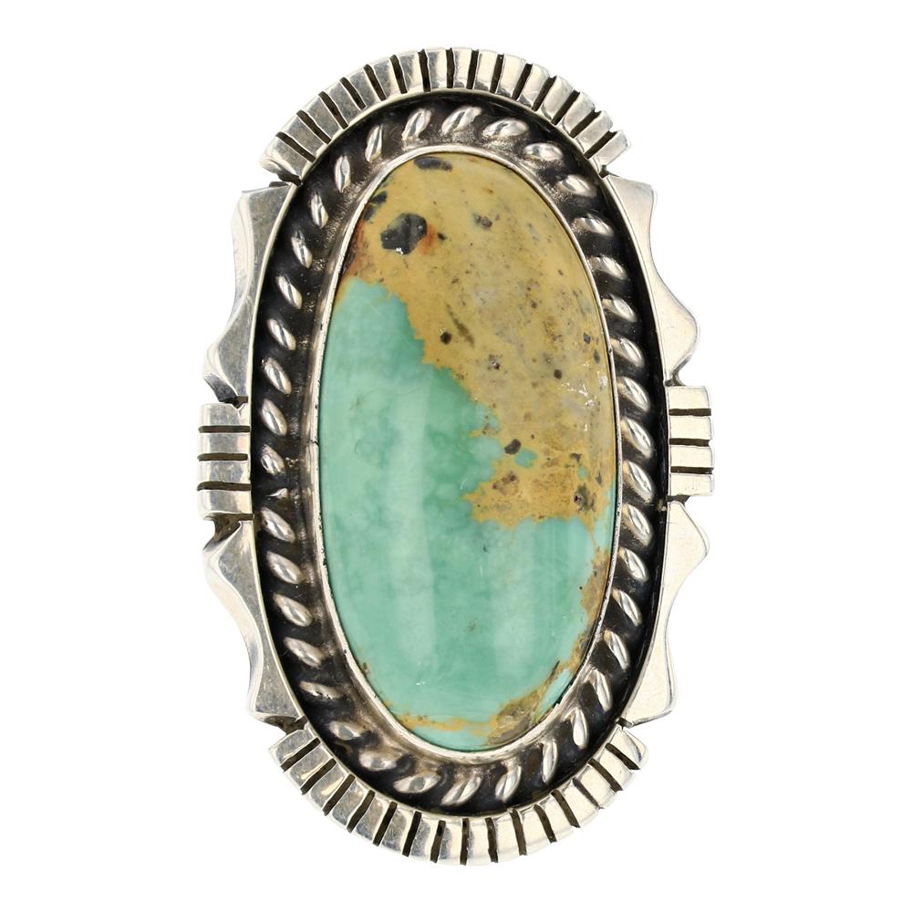 Navajo Nevada Turquoise Ring: Sterling Silver | Genuine Nevada Turquoise | Navajo Nevada Turquoise Ring | Navajo Native American Southwest Indian Jewelry | Weight: 22 Grams, | Dimensions: Ring: 8 size, 1.5" face width | Signed: ES