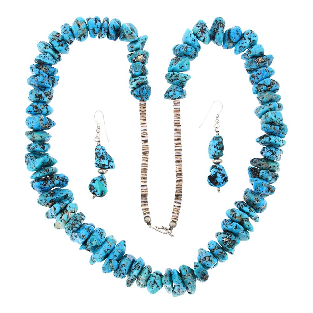 Navajo Strung Kingman Turquoise & Pen Shell Necklace & Earrings Set (1 of 3)