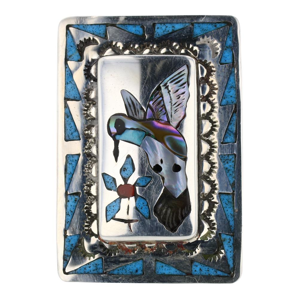 Quentin Quam Sr. Zuni  Turquoise Coral & MoP Inlay Ring (1 of 3)