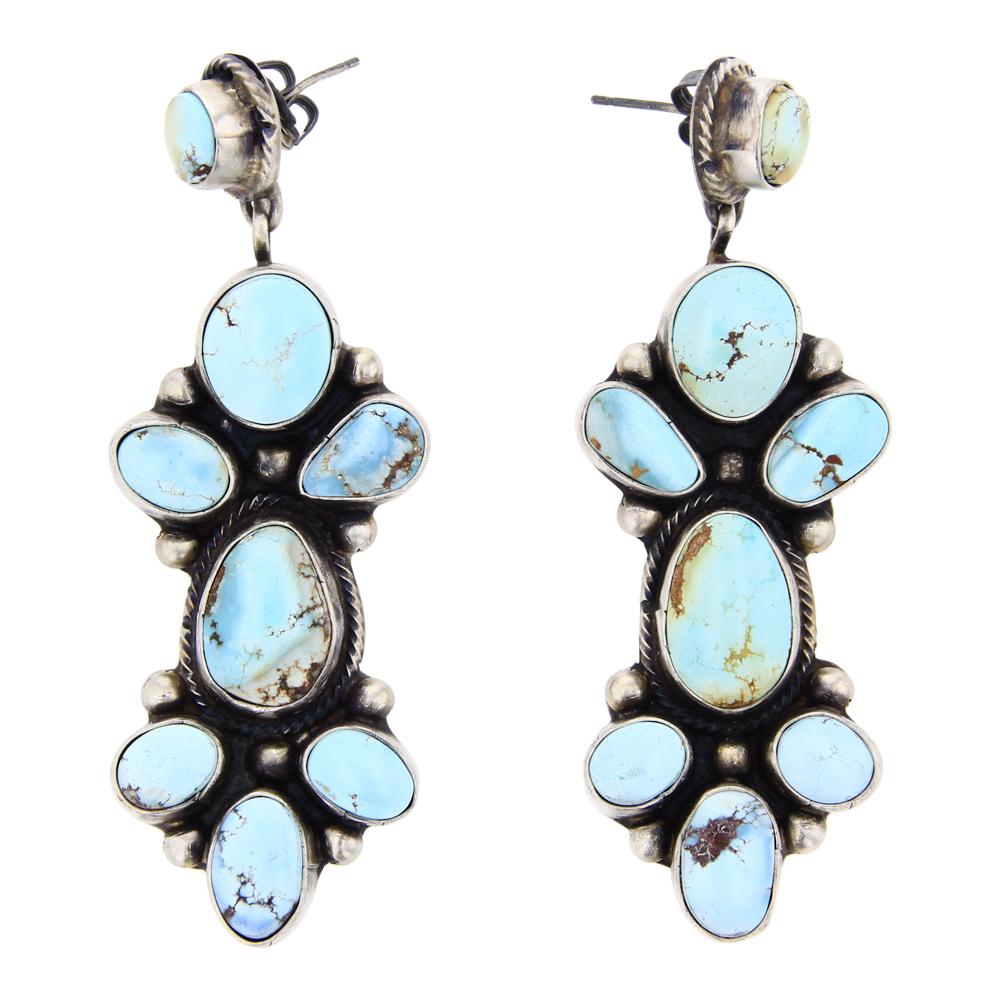 Sheila Becenti Golden Hill Turquoise Earrings: Sterling Silver | Genuine Golden Hill Turquoise | Sheila Becenti Golden Hill Turquoise Earrings | Navajo Native American Southwest Indian Jewelry | Weight: 32 Grams, | Dimensions: Earrings: 1" x 2.75"