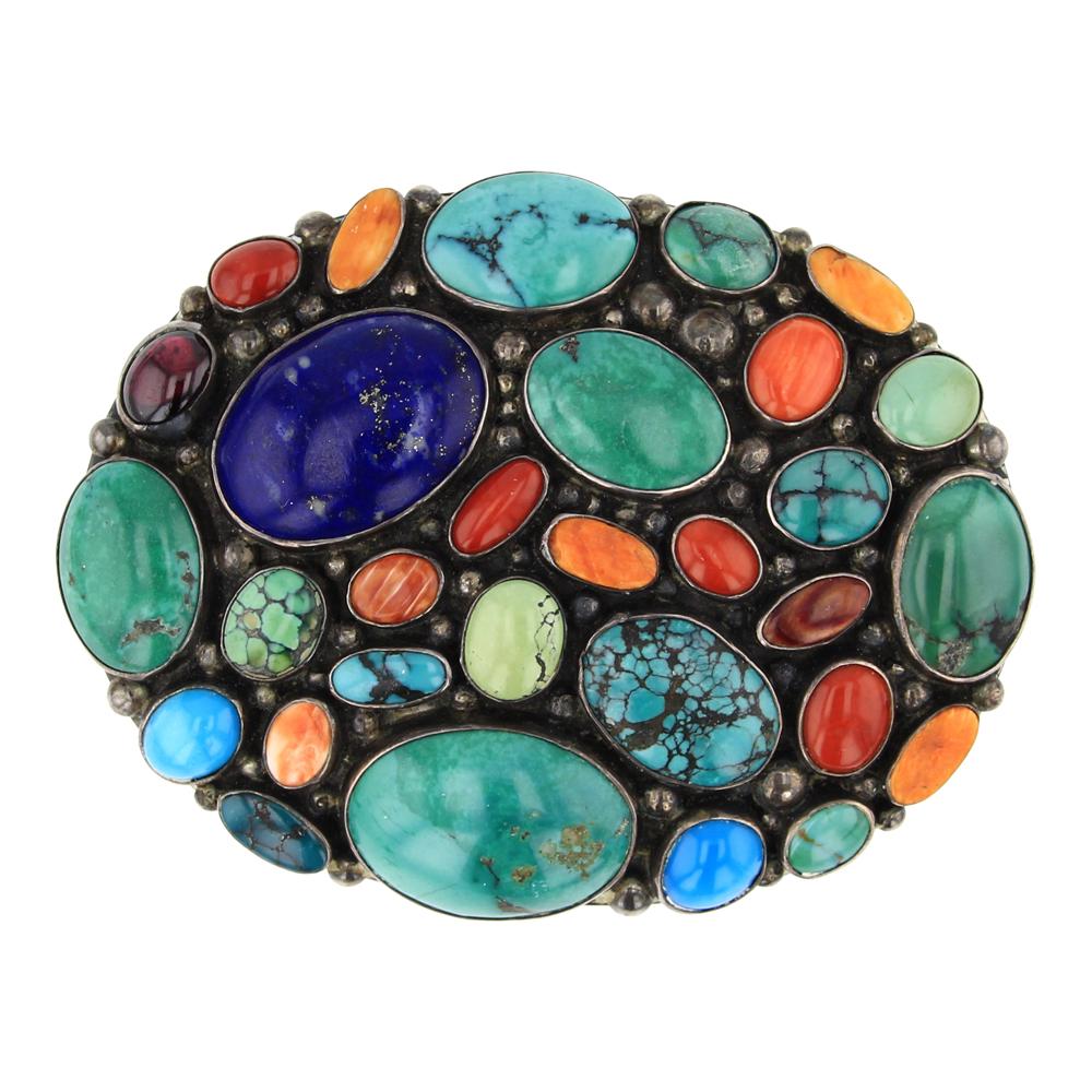 Gilbert Secatero Nakai Shop Turquoise Lapis Coral & Spiny Oyster Belt Buckle (1 of 3)