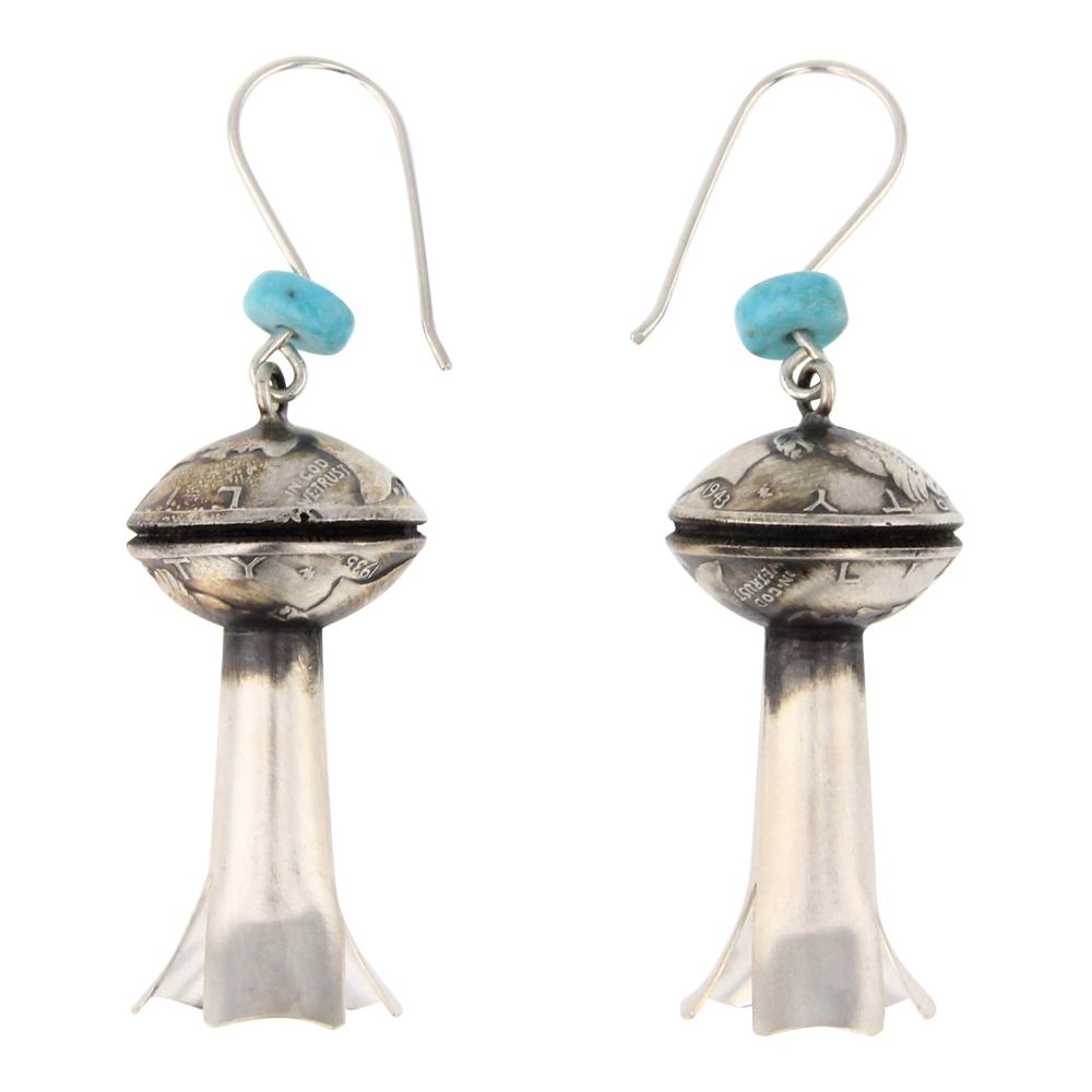 James McCabe Turquoise Old US Silver Mercury Dimes Blossom Earrings (1 of 2)