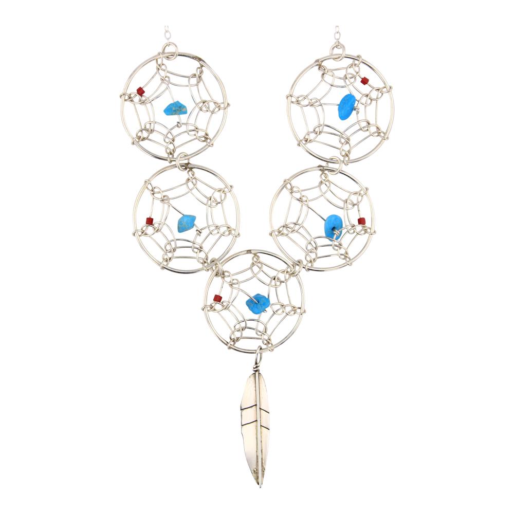 Lorenzo James Turquoise & Coral Dreamcatcher Necklace (1 of 3)