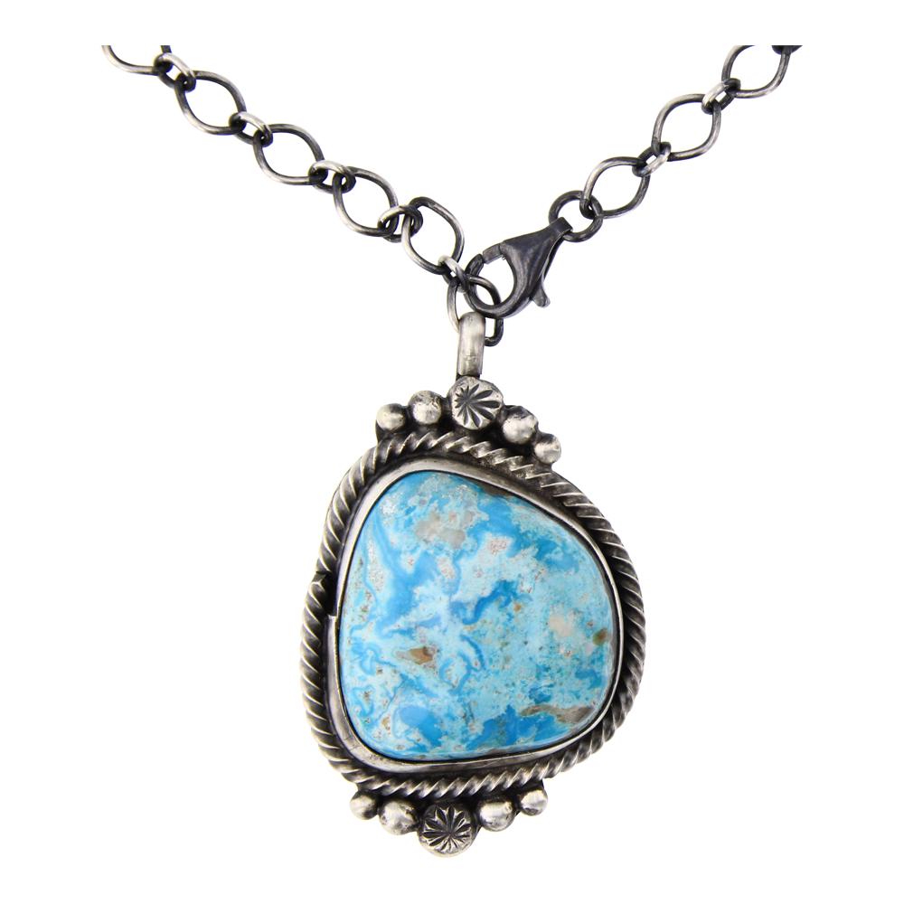 Sheila Becenti Kingman Turquoise Necklace: Sterling Silver | Genuine Kingman Turquoise | Sheila Becenti Kingman Turquoise Necklace | Navajo Native American Southwest Indian Jewelry | Approximate Weight: 27 Grams, | Approximate Dimensions: Neck