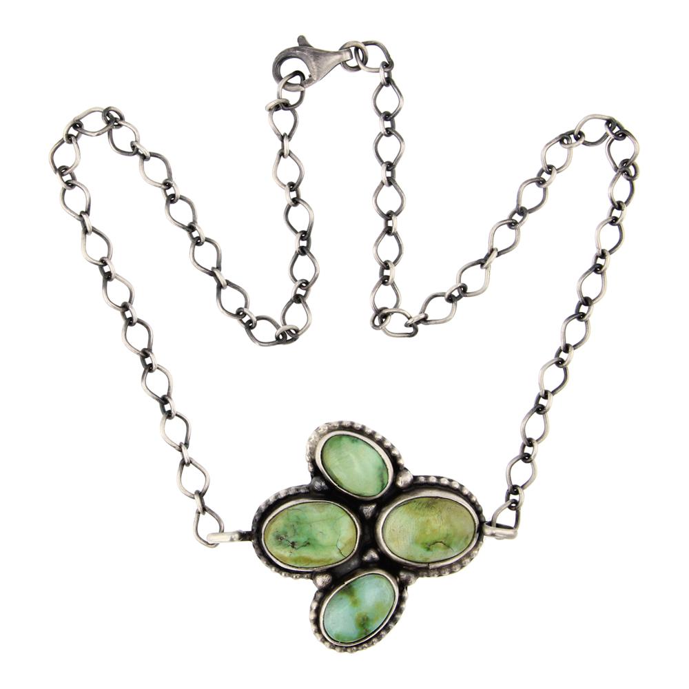 Sheila Becenti Emerald Valley Turquoise Necklace: Sterling Silver | Genuine Emerald Valley Turquoise | Sheila Becenti Emerald Valley Turquoise Necklace | Navajo Native American Southwest Indian Jewelry | Approximate Weight: 20 Grams, | Approximate Di