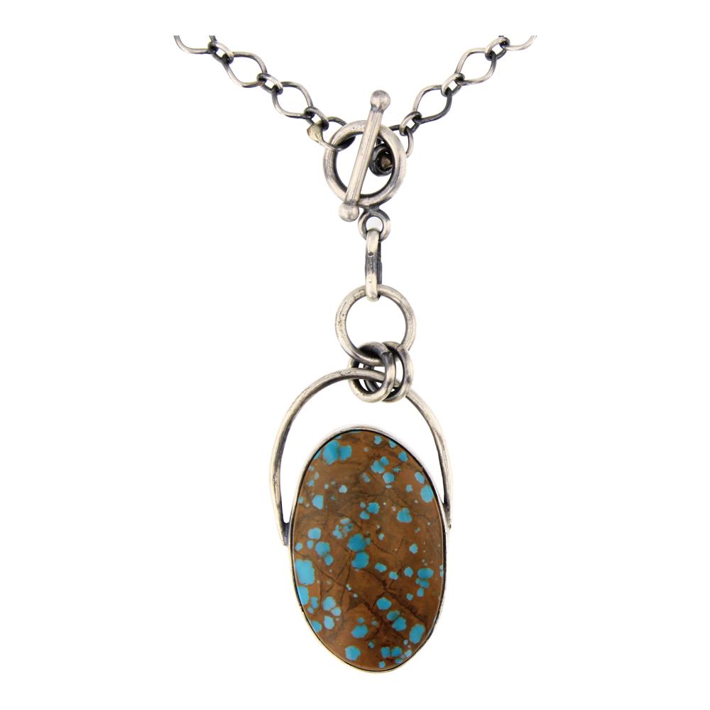 Paul Livingston Pilot Mountain Turquoise Necklace: Sterling Silver | Genuine Pilot Mountain Turquoise | Paul Livingston Pilot Mountain Turquoise Necklace | Navajo Native American Southwest Indian Jewelry | Approximate Weight: 24 Grams, | Approximate D