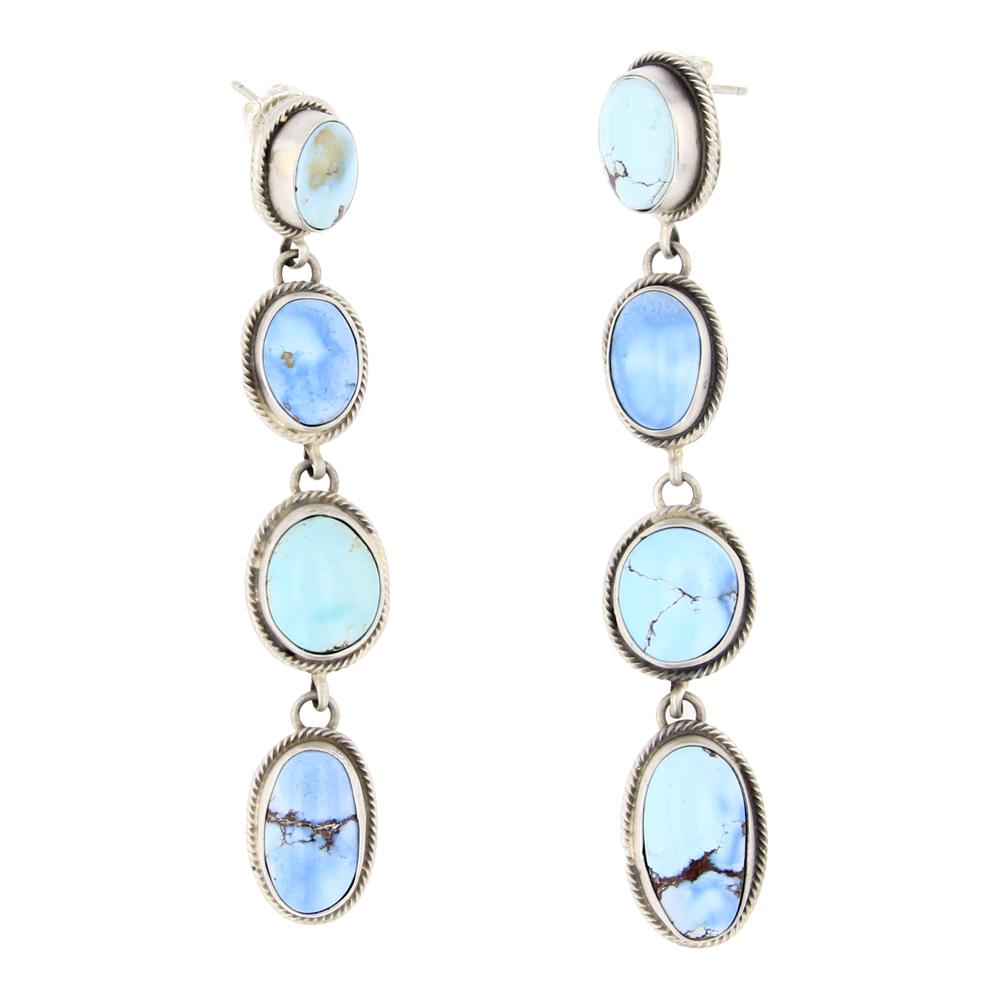Golden Hill Turquoise Dangle Earrings: Sterling Silver | Genuine Golden Hill Turquoise | Golden Hill Turquoise Dangle Earrings | Navajo Native American Southwest Indian Jewelry | Approximate Weight: 24 Grams, | Approximate Dimensions: Earr