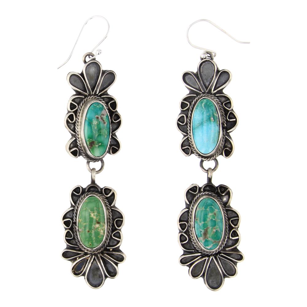 Sheila Becenti Fox Turquoise Earrings: Sterling Silver | Genuine Fox Turquoise | Sheila Becenti Fox Turquoise Earrings | Navajo Native American Southwest Indian Jewelry | Approximate Weight: 23 Grams, | Approximate Dimensions: Earrings: .7