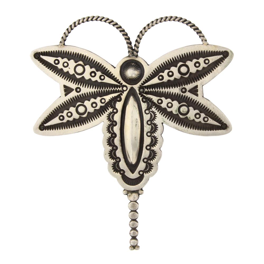 Herman Smith Plain Silver Deep Stamp Dragonfly Pin & Pendant (1 of 2)