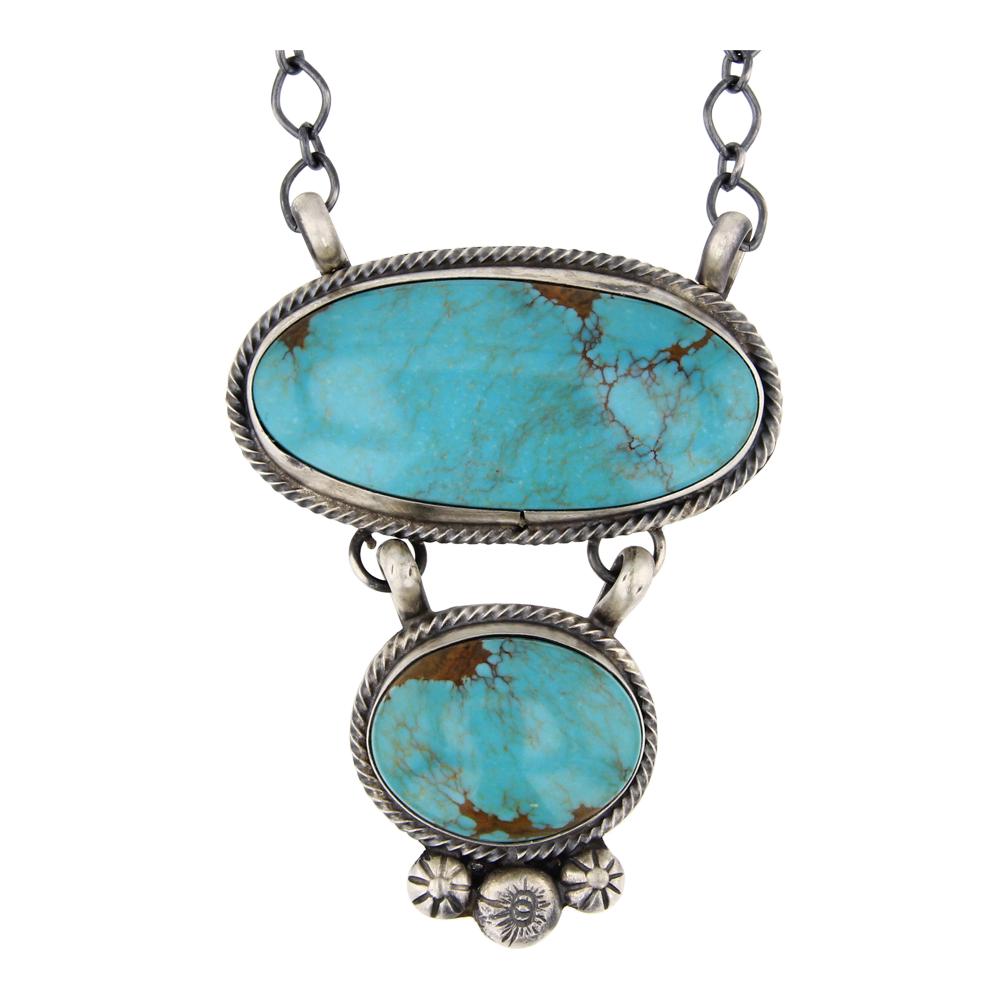Sheila Becenti Pilot Mountain Turquoise Necklace: Sterling Silver | Genuine Pilot Mountain Turquoise | Sheila Becenti Pilot Mountain Turquoise Necklace | Navajo Native American Southwest Indian Jewelry | Approximate Weight: 36 Grams, | Approximate Di