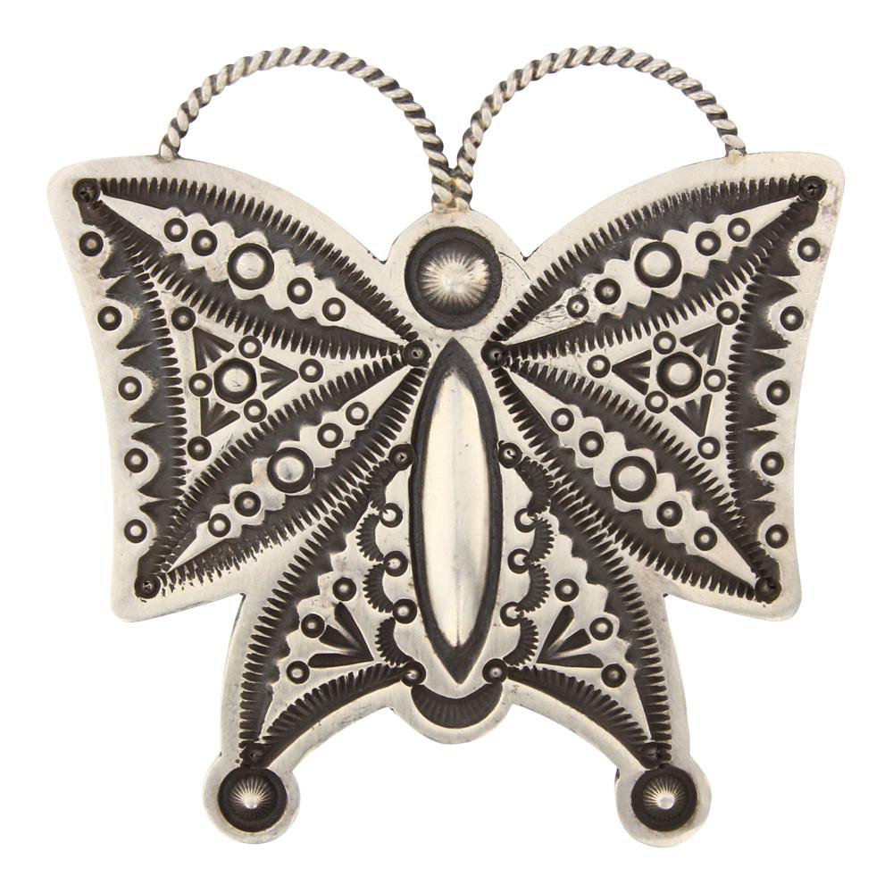 Herman Smith Plain Silver Deep stamp Butterfly Pin & Pendant (1 of 2)