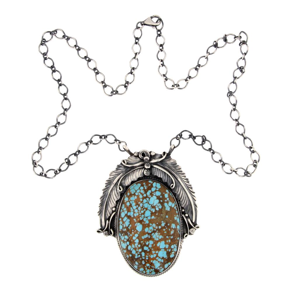 Lydia Begay Pilot Mountain Turquoise Leaf work Necklace (1 of 3)