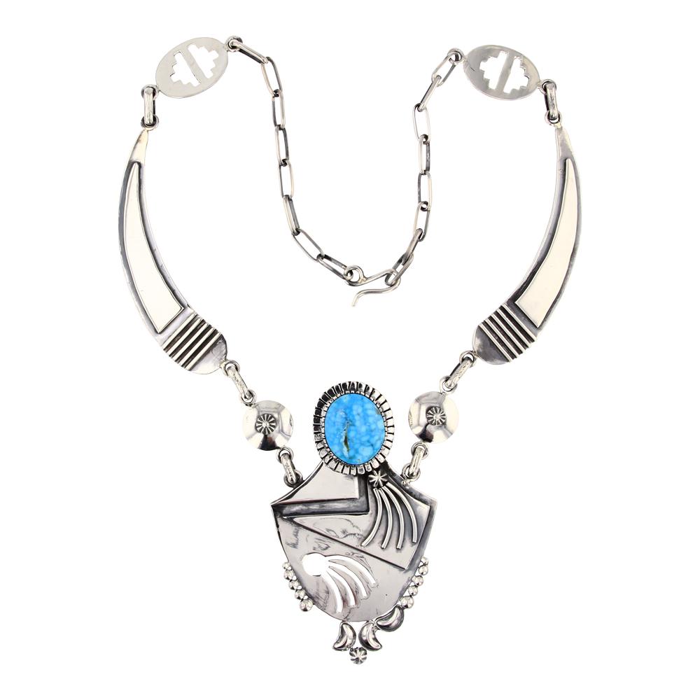 Danny Clark Water web Kingman Turquoise Contemporary Necklace: Sterling Silver | Genuine Water web Kingman Turquoise | Danny Clark Water web Kingman Turquoise Contemporary Necklace | Navajo Native American Southwest Indian Jewelry | Approximate Weight: 98 Grams,