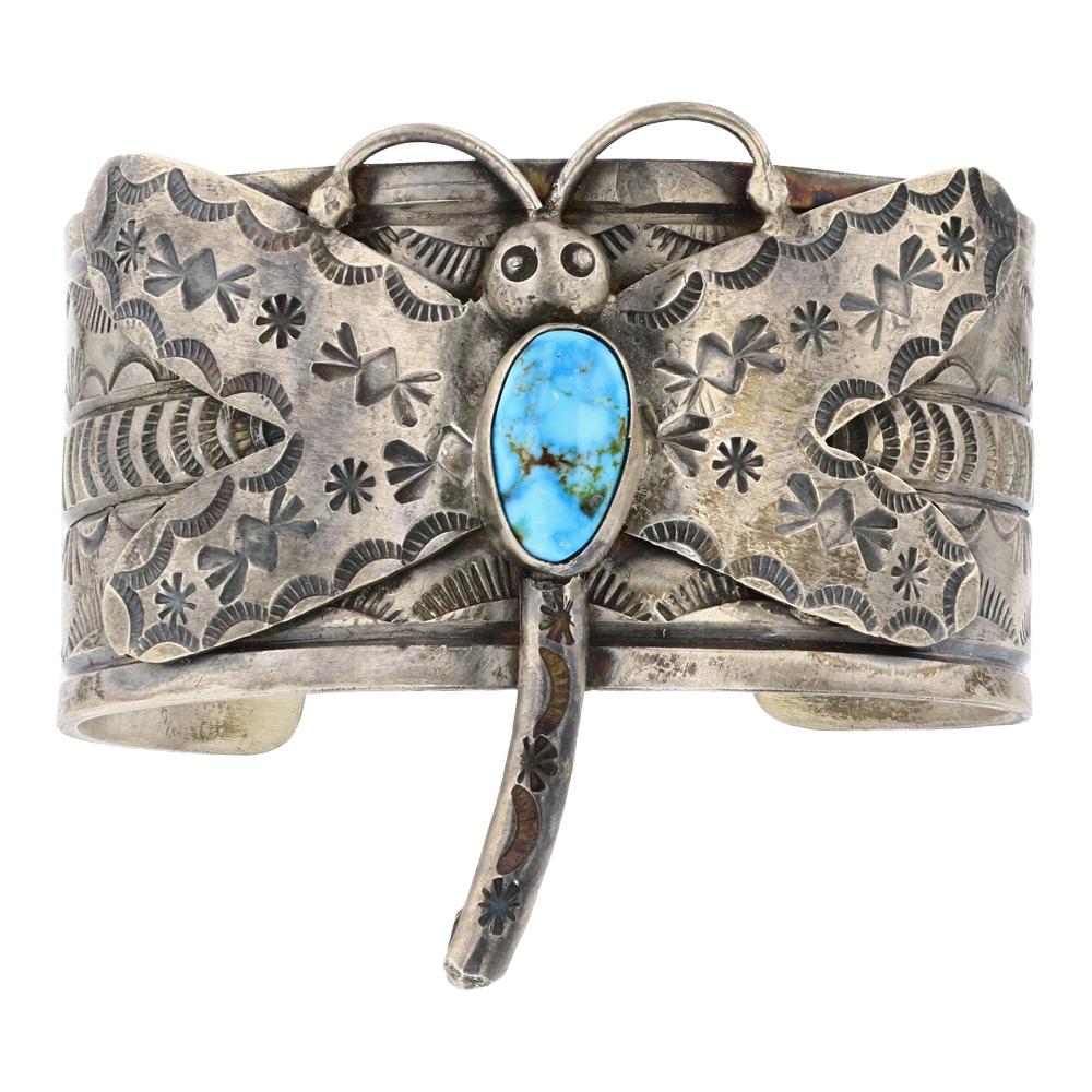 Bobby Johnson Turquoise Mountain Turquoise Dragonfly Stamp Cuff Bracelet (1 of 3)