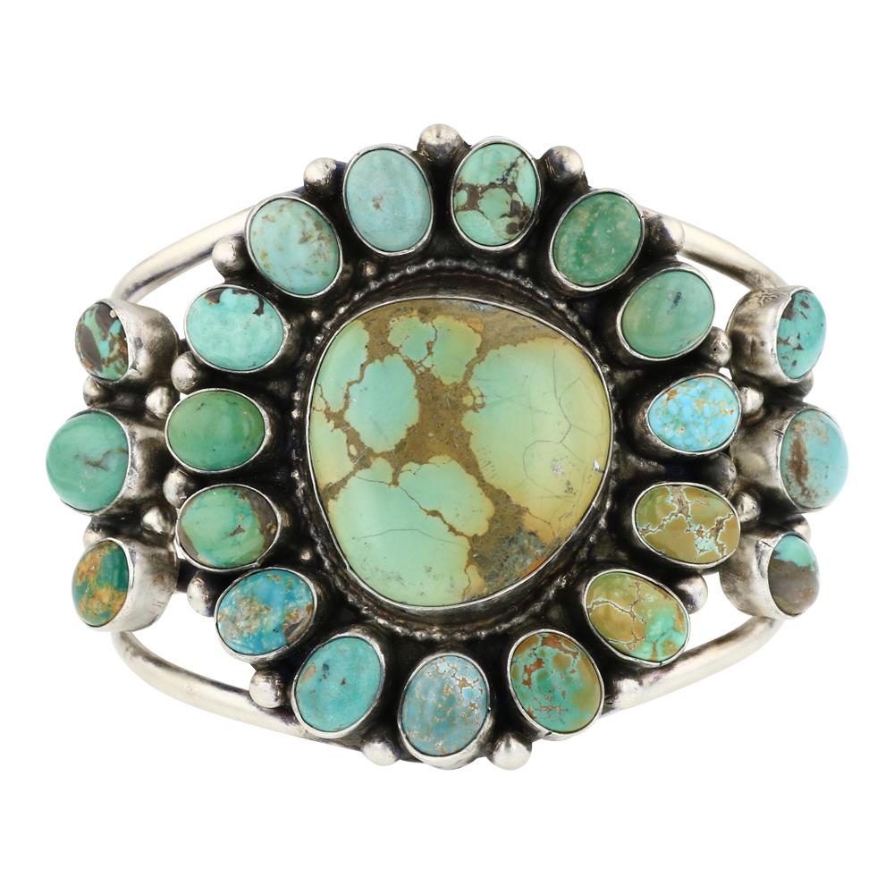 Bobby Johnson Nevada Turquoise Cluster Cuff Bracelet (1 of 3)