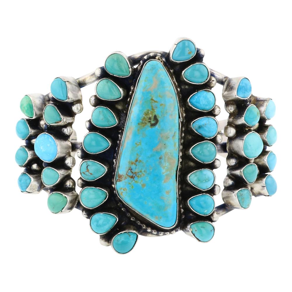 Bobby Johnson Nevada Turquoise Freeform Cluster Cuff Bracelet (1 of 4)