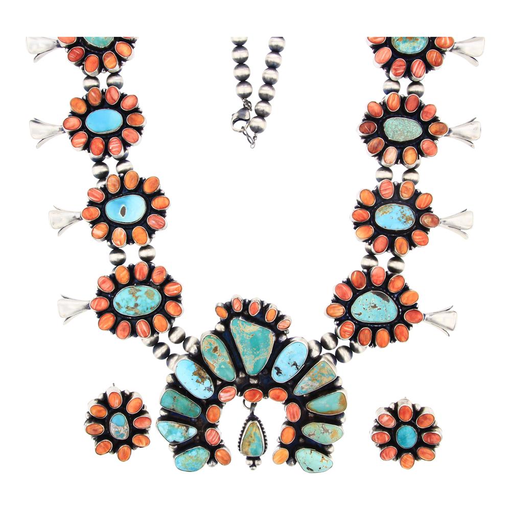 Sheila Becenti Royston Turquoise & Spiny Oyster Large Statement Cluster Squash Blossom Necklace & (1 of 3)