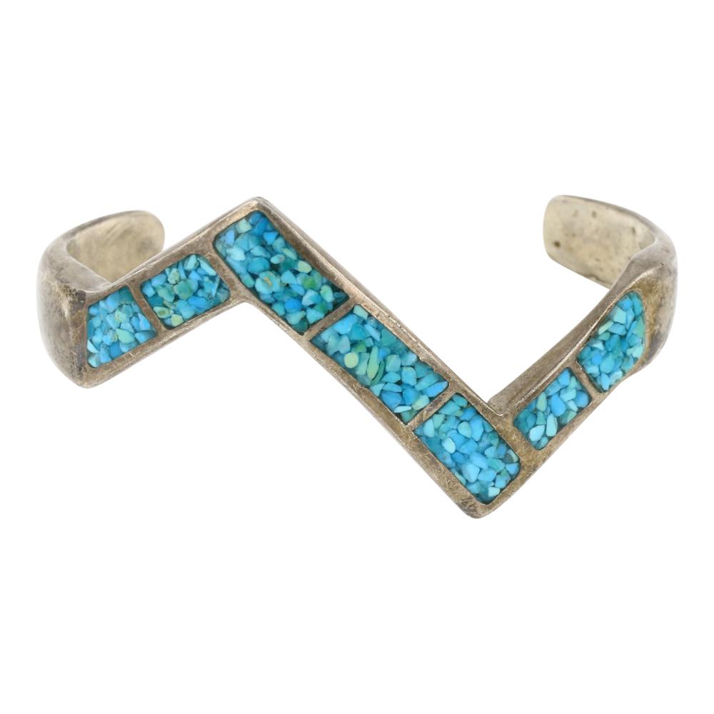 Vintage Turquoise Chip Inlay Bracelet (1 of 4)