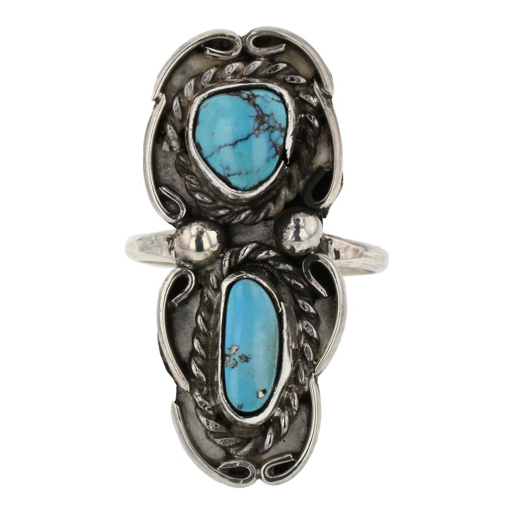 Nevada Turquoise Ring: Sterling Silver | Genuine Nevada Turquoise | Nevada Turquoise Ring | Navajo Native American Southwest Indian Jewelry | Approximate Weight: 7 Grams, | Dimensions: Ring: 8.25 size, 1.5" face width | Sig