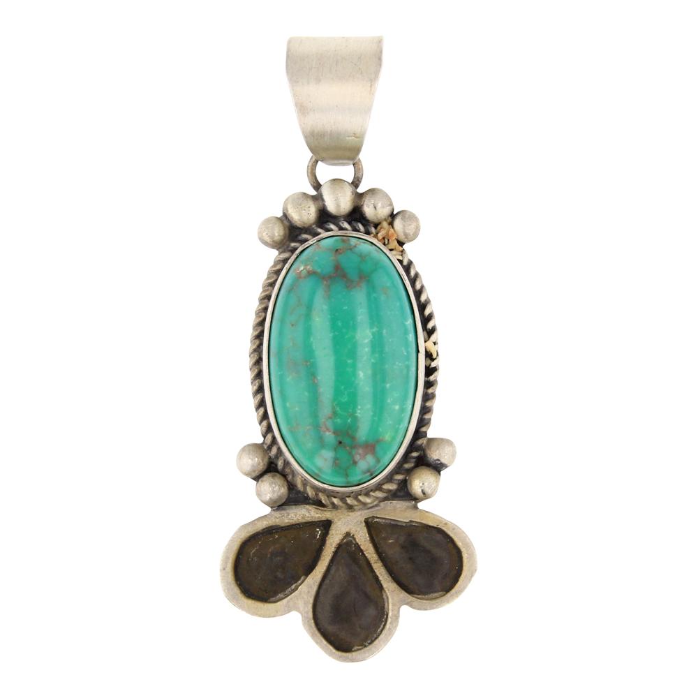 Eddie Secatero Nevada Turquoise Pendant: Sterling Silver | Genuine Nevada Turquoise | Eddie Secatero Nevada Turquoise Pendant | Navajo Native American Southwest Indian Jewelry | Approximate Weight: 14 Grams, | Dimensions: Pendant: 1" x 2.5"