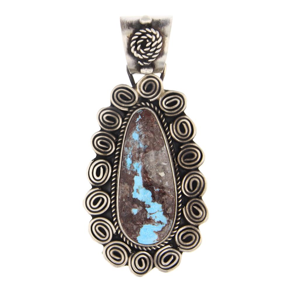 Navajo Bisbee Turquoise Half Round Pendant (1 of 2)