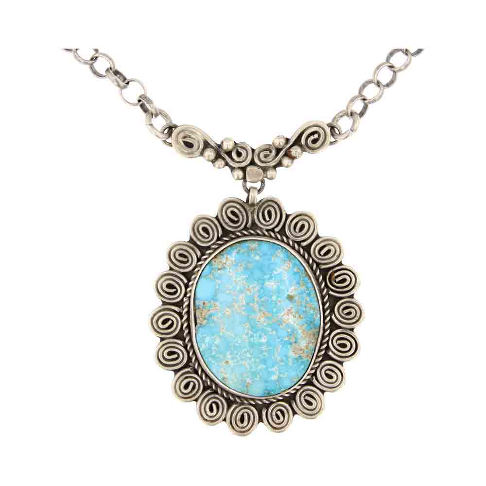 Randall Endito Nevada Turquoise Necklace: Sterling Silver | Genuine Nevada Turquoise | Randall Endito Nevada Turquoise Necklace | Navajo Native American Southwest Indian Jewelry | Approximate Weight: 33 Grams, | Dimensions: Necklace: 18" leng