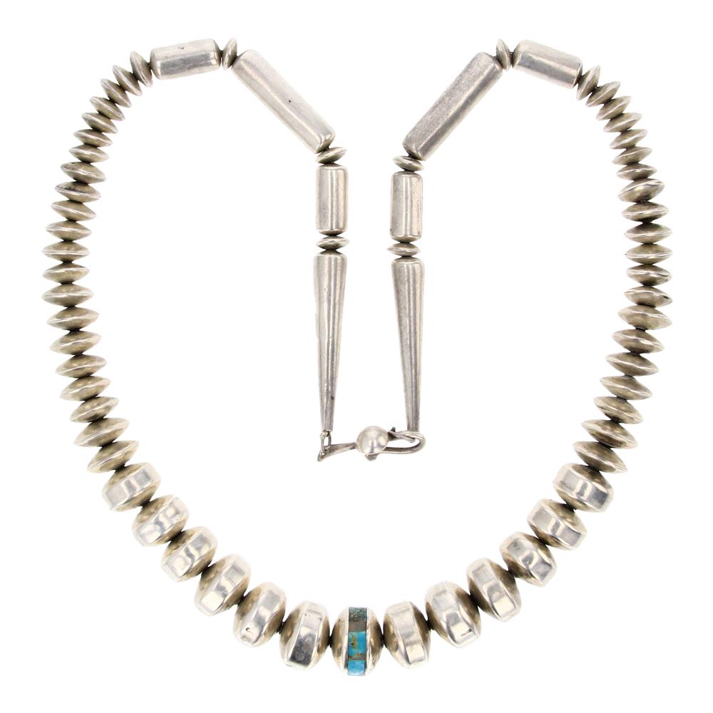 Vintage Graduated Handmade Beads & Turquoise Inlay Necklace (1 of 3)