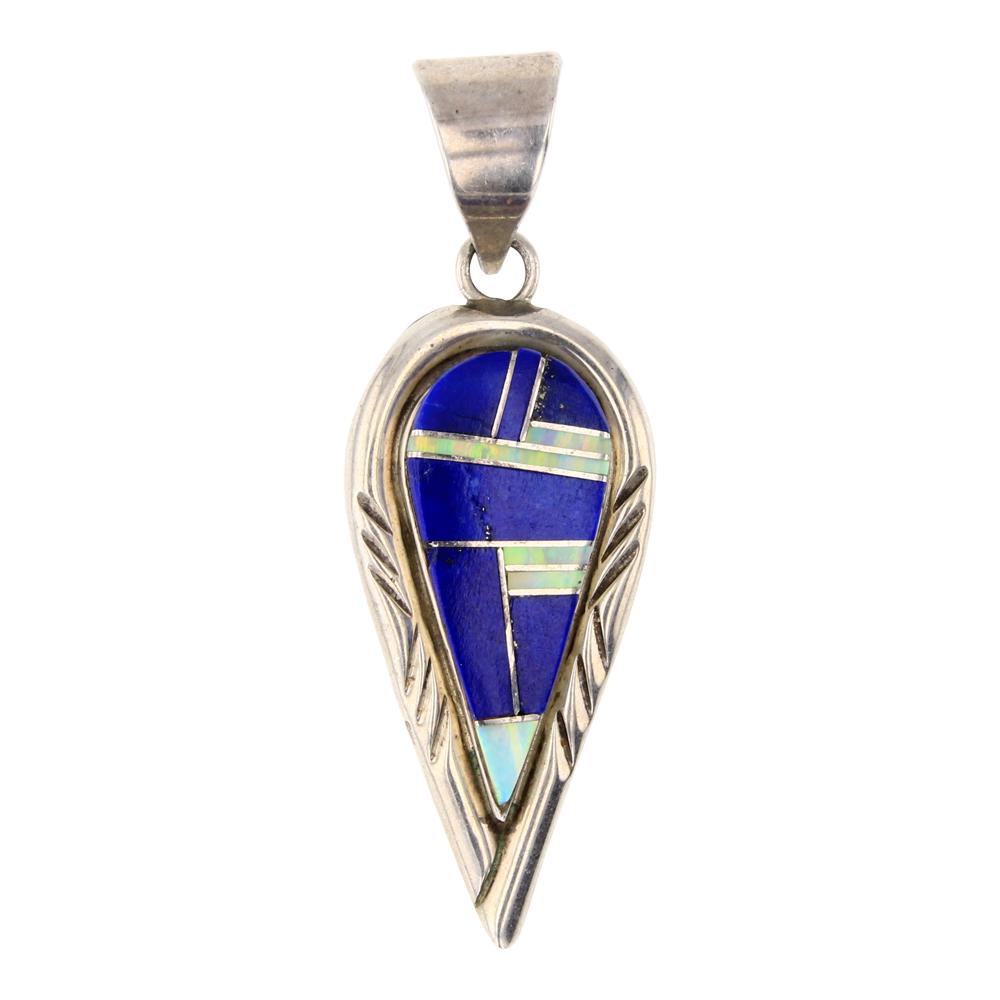 Vintage Lapis & Synthetic Opal Inlay Pendant (1 of 2)