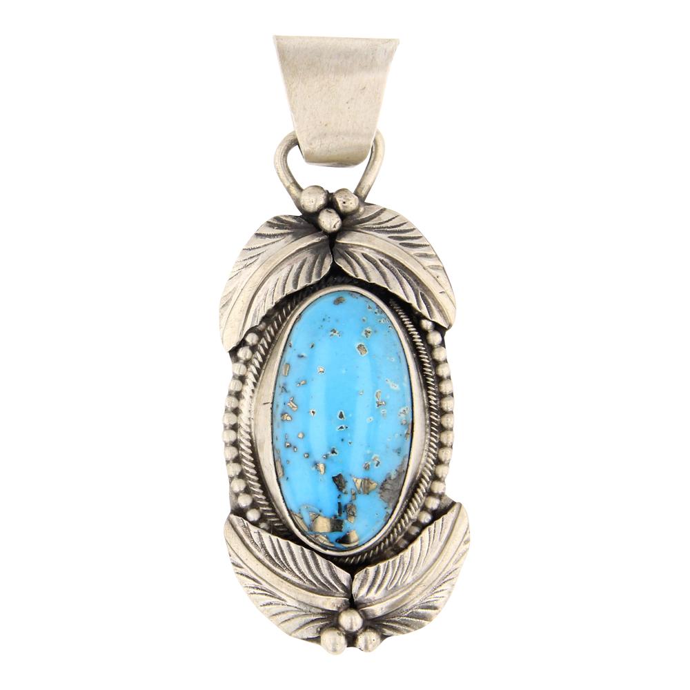 Lydia Begay Kingman Turquoise Leaf work Pendant (1 of 2)
