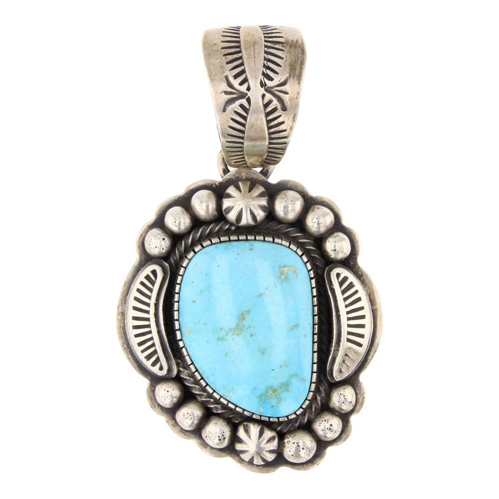 Lorenzo Juan Kingman Turquoise Stamp Work Pendant (1 of 2)