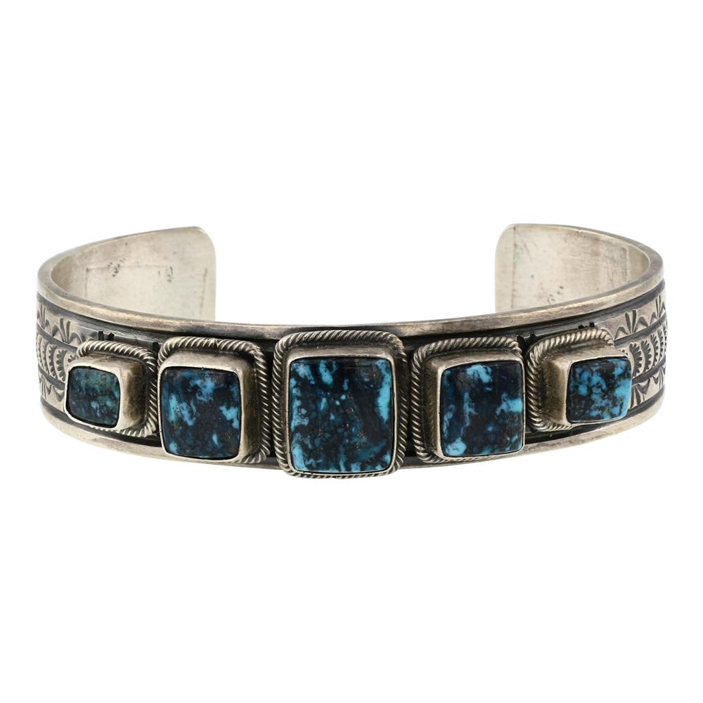 Paul Livingston Turquoise Graduated Cuff Bracelet: Sterling Silver | Genuine Turquoise | Paul Livingston Turquoise Graduated Cuff Bracelet | Navajo Native American Southwest Indian Jewelry | Approximate Weight: 42 Grams | Dimensions: Bracelet: 5.5" in