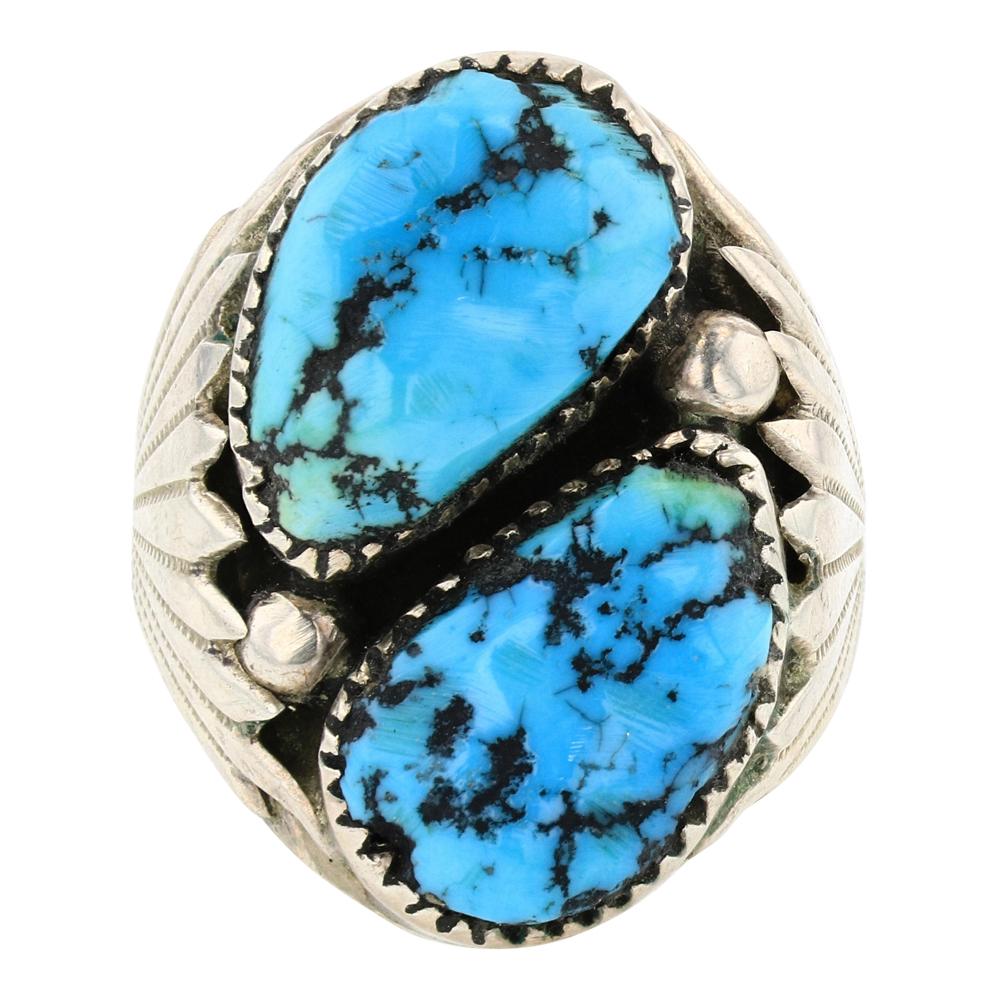 Robert Leekya Zuni Sleeping Beauty Nugget Turquoise Men's Ring (1 of 3)