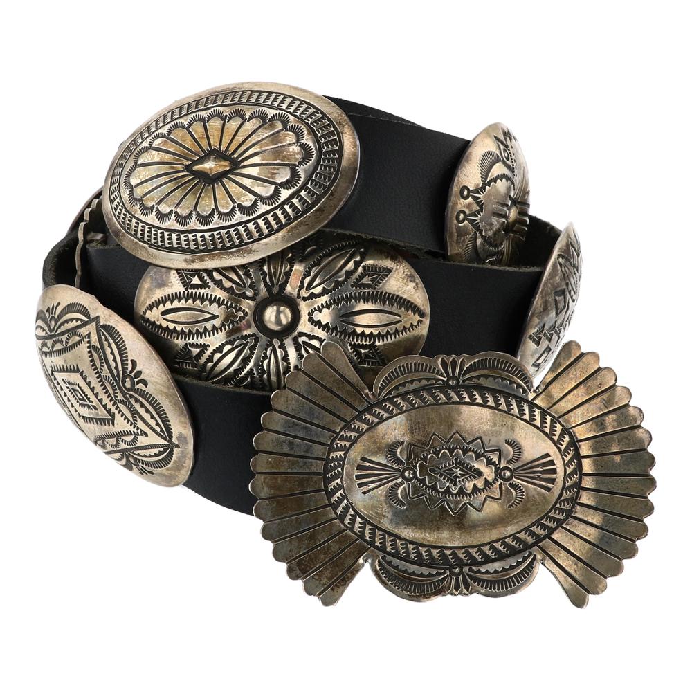 Vintage Navajo Plain Silver Heavy Stamp Work Concho Belt (1 of 3)