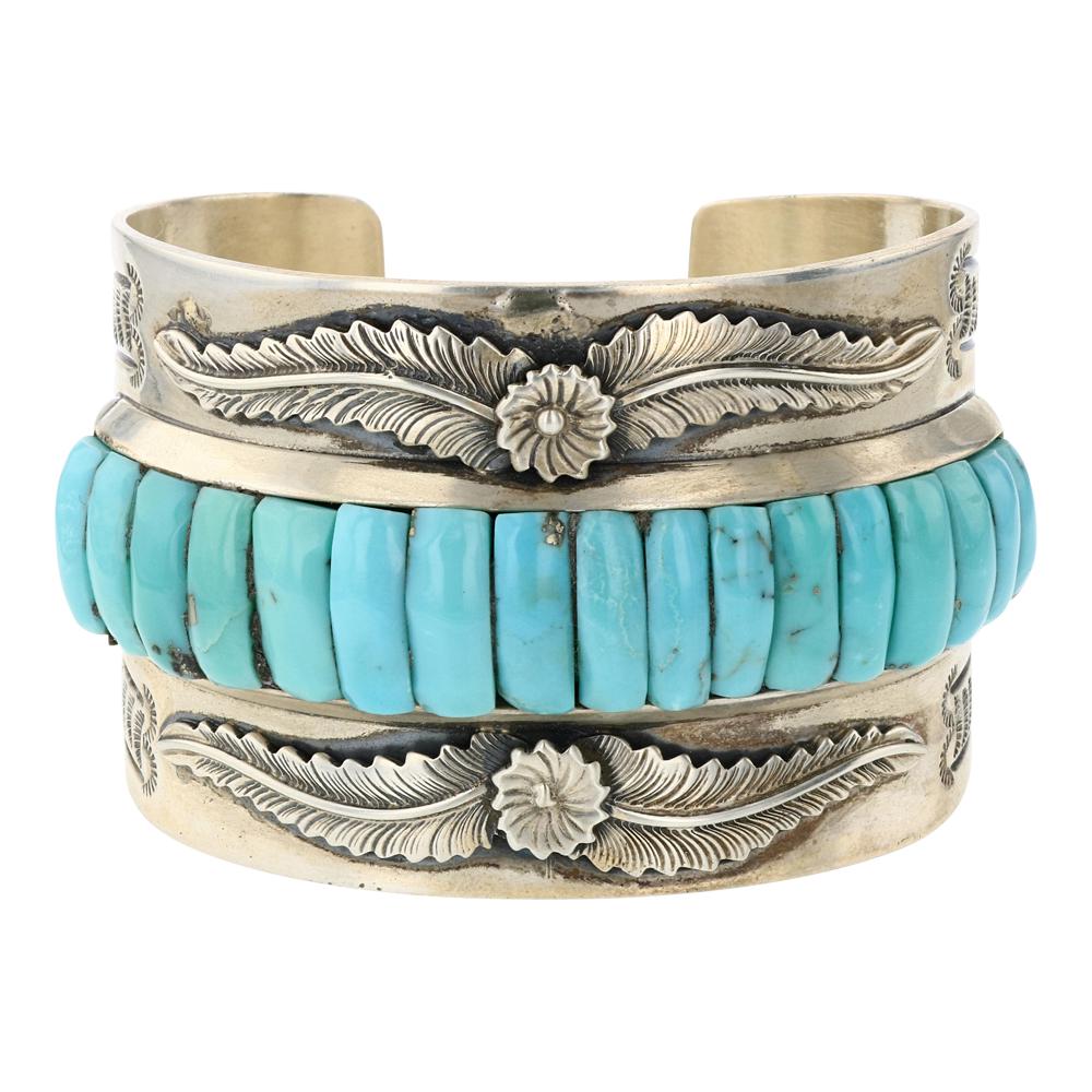 John Nelson Compitos Turquoise Cobblestone Inlay Cuff Bracelet (1 of 4)
