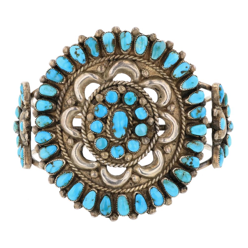 Old Pawn Sleeping Beauty Turquoise Traditional Cluster Bracelet (1 of 3)