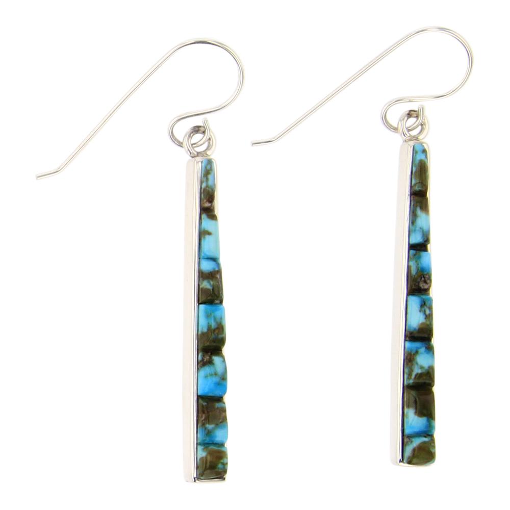 Rick Tolino Nevada Turquoise Cobblestone Inlay Earrings: Sterling Silver | Genuine Nevada Turquoise | Rick Tolino Nevada Turquoise Cobblestone Inlay Earrings | Navajo Native American Southwest Indian Jewelry | Approximate Weight: 6 Grams | Dimensions: Earri
