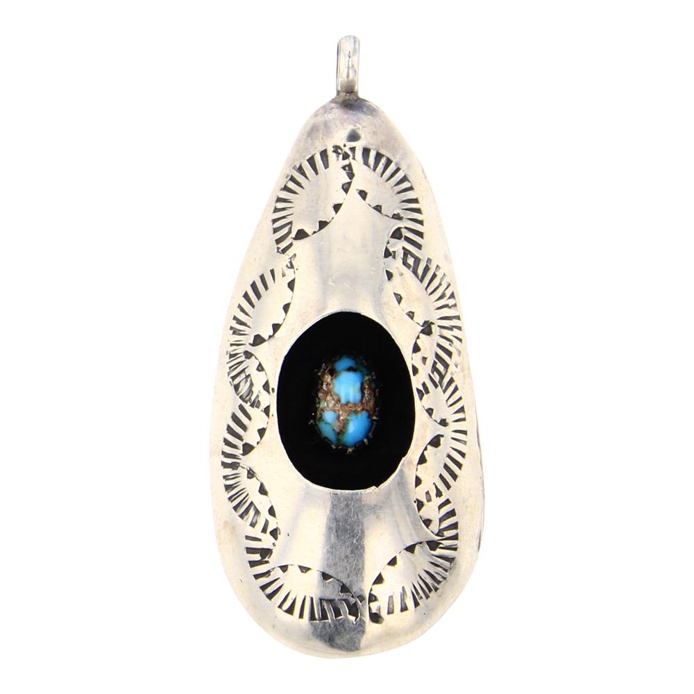 Vintage Navajo Bisbee Turquoise Shadow Box Pendant (1 of 2)