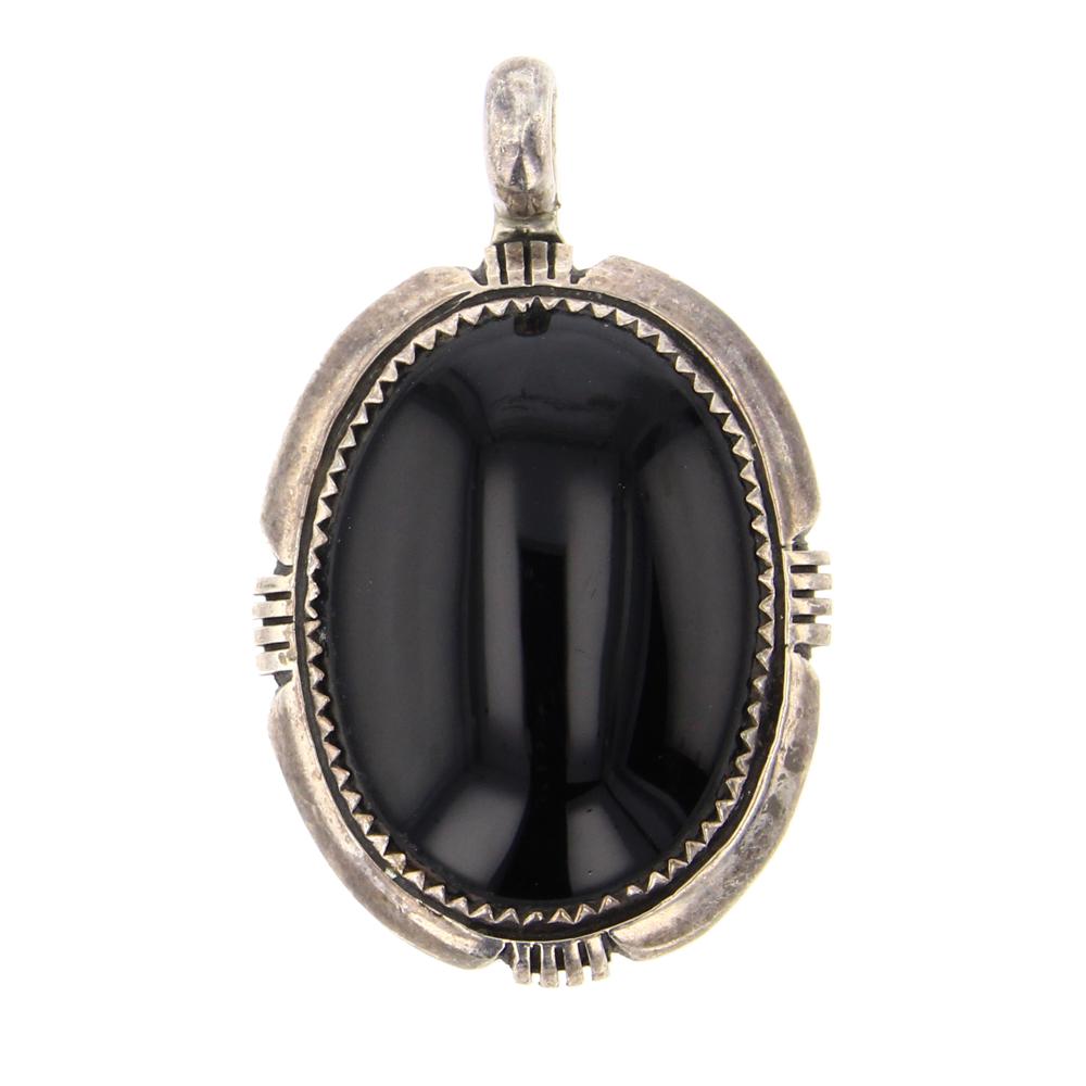 Navajo Black Onyx Pendant: Sterling Silver | Genuine Black Onyx | Navajo Black Onyx Pendant | Navajo Native American Southwest Indian Jewelry | Approximate Weight: 14 Grams | Dimensions: Pendant: 1" x 1.75" | Signed: Yahz